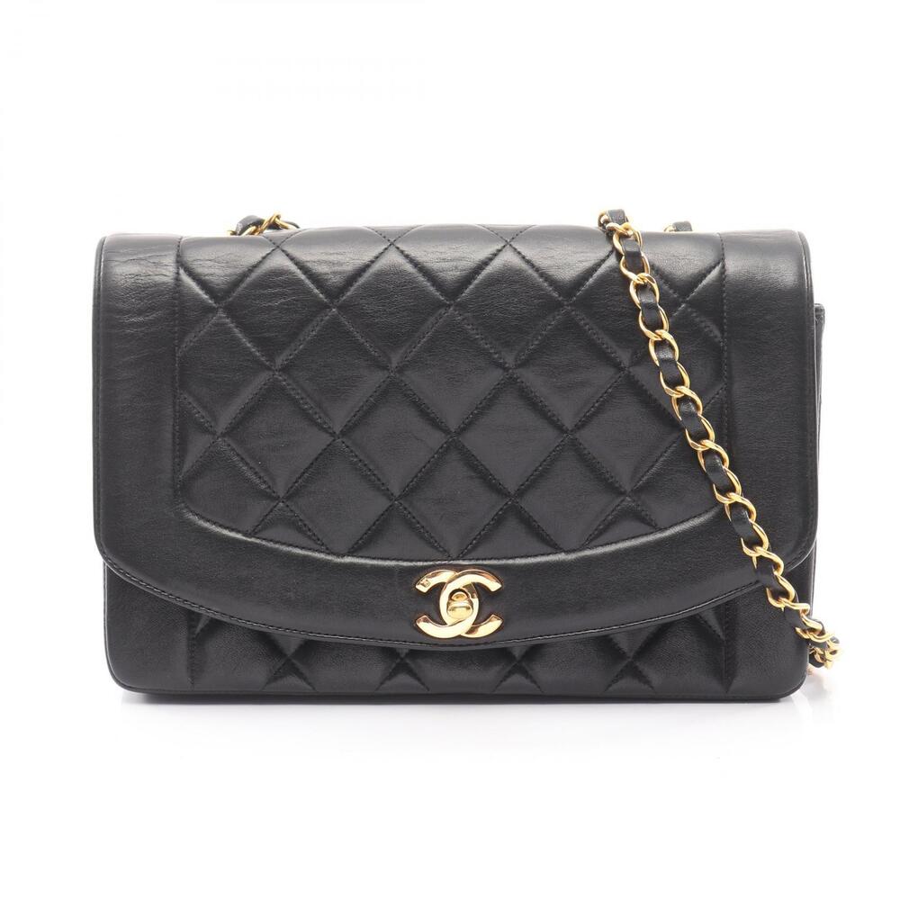 Chanel Matelasse Diana Flap Shoulder Bag Lambskin Sheepskin Black